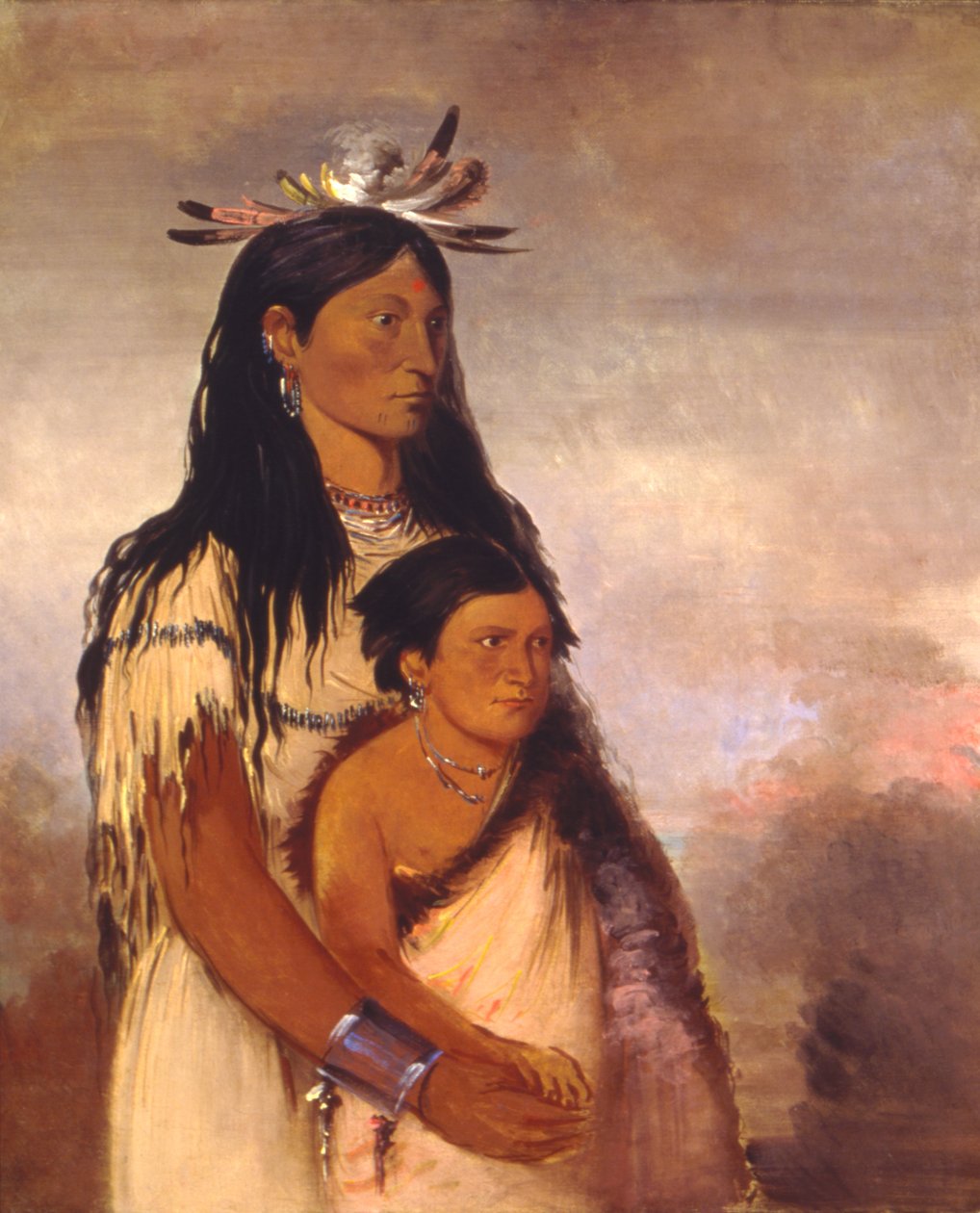 Túnk-aht-óh-ye, Thunderer, a Boy, and Wun-pán-to-mee, White Weasel, a Girl by George Catlin