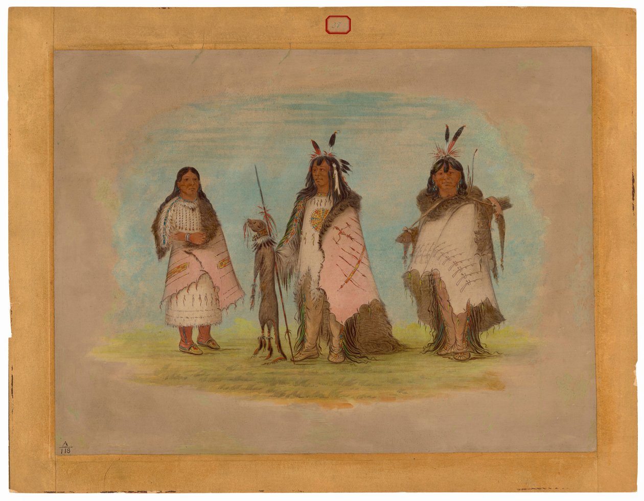 Two Blackfoot Warriors and a Woman by George Catlin