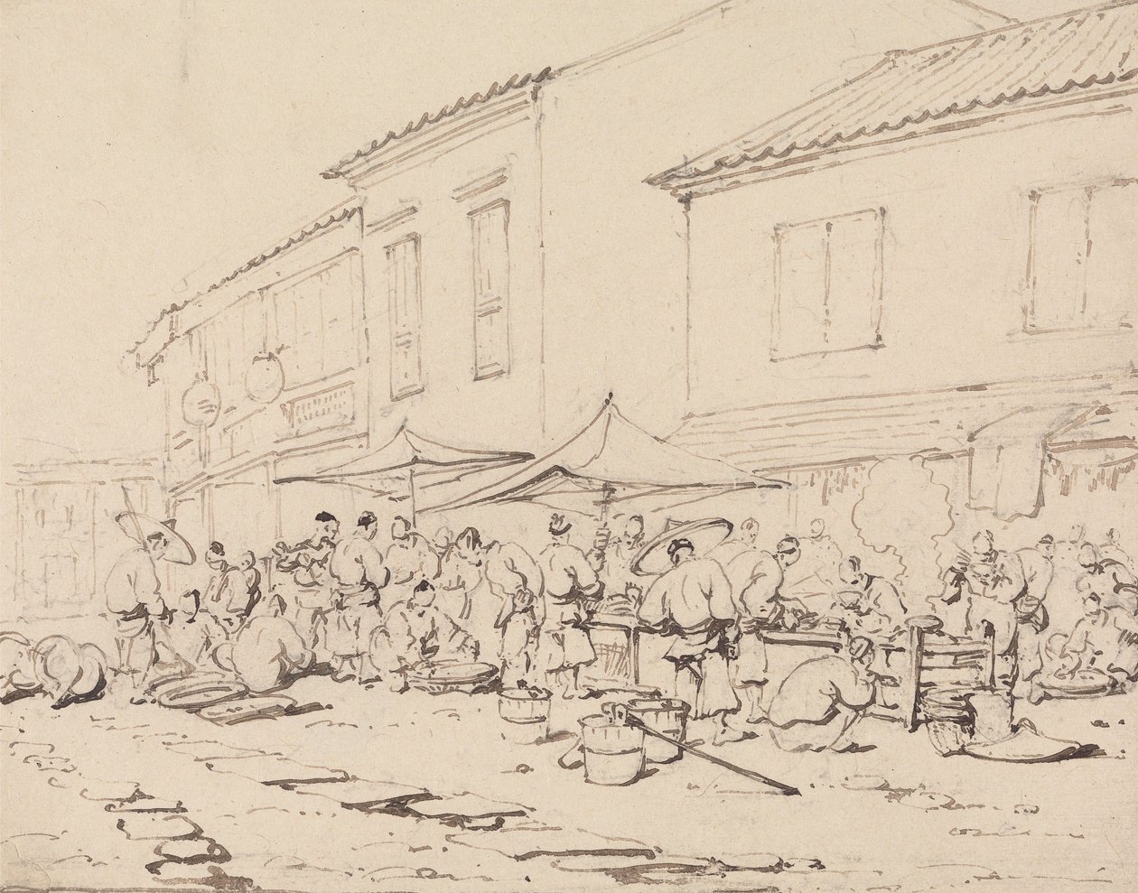 A Market Place and Crowd by George Chinnery