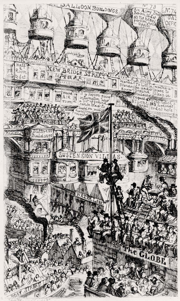 A Malthusian View of an Overcrowded London, England, of the Future, After the Writings of Thomas Malthus by George Cruikshank