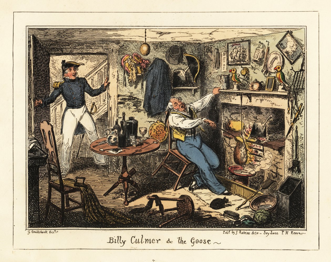 A Naval Lieutenant Summons an Old Midshipman to Duty (lithograph) by George Cruikshank