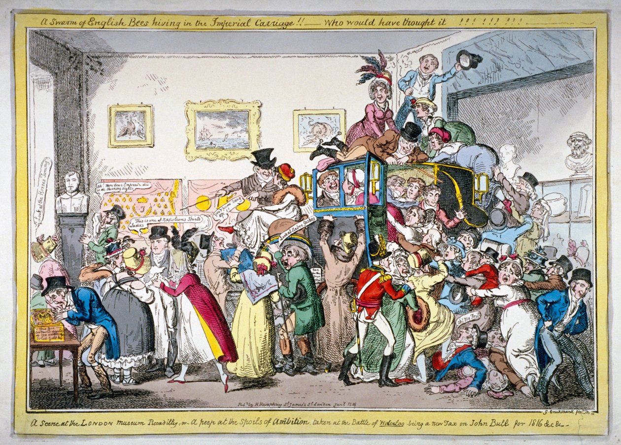 A Swarm of English Bees Hiving in the Imperial Carriage!! A Scene at the London Museum by George Cruikshank
