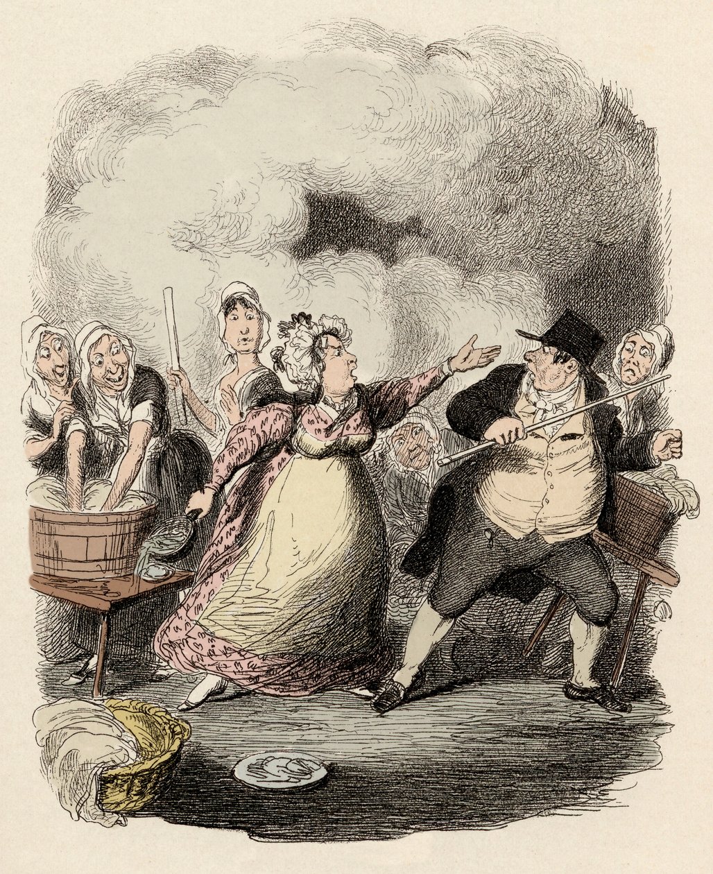 At the hospice, Monsieur Bumble is severely repulsed by his wife, Madame Corney - Mr Bumble degraded in the eyes of the paupers - Illustration for 