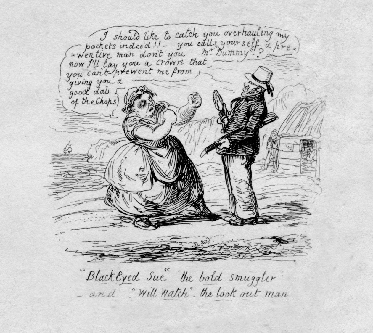 Black Eyed Sue the Bold Smuggler and Will Watch the Look Out Man, 1829 by George Cruikshank