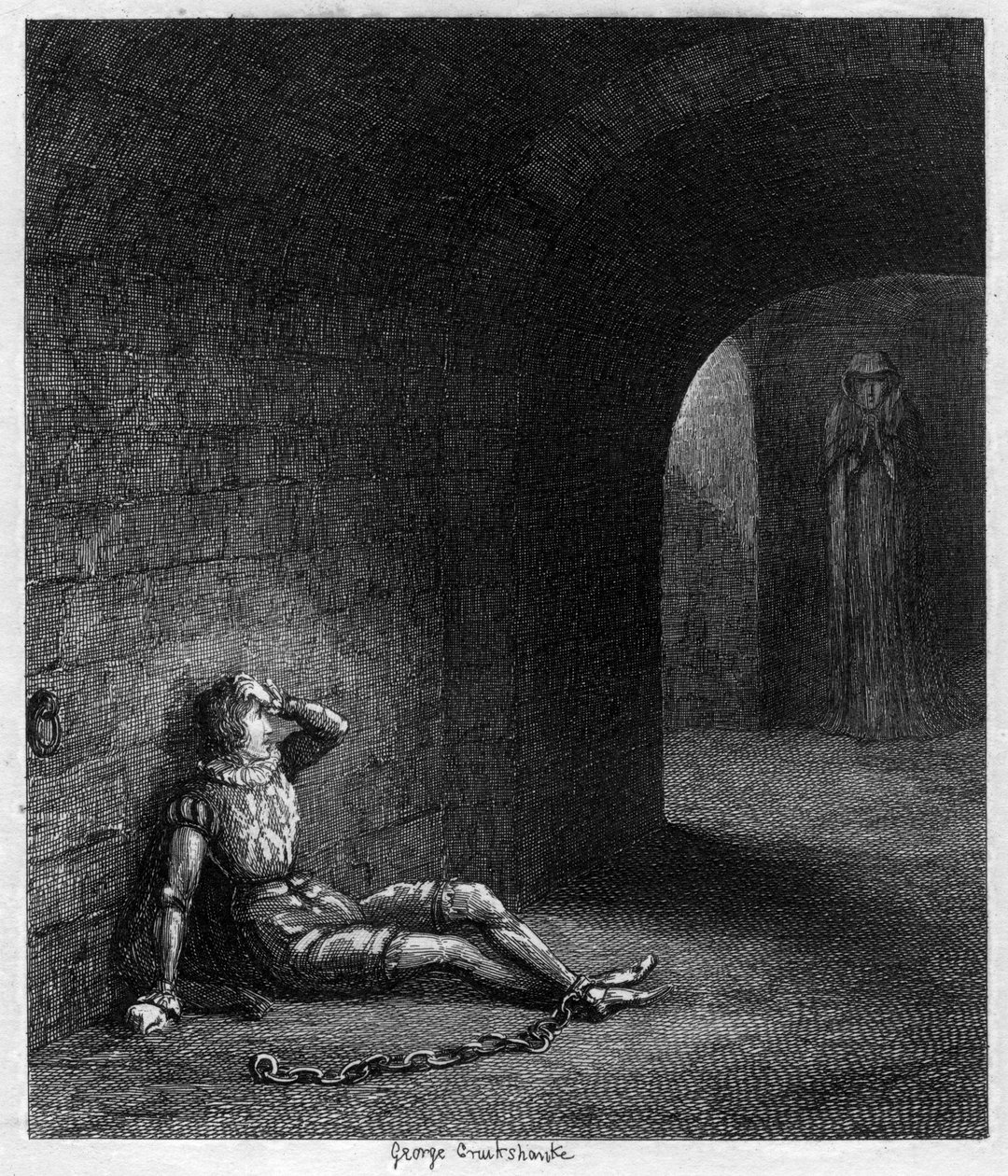 Cuthbert Cholmondeley surprised by the appearance of a mysterious figure by George Cruikshank