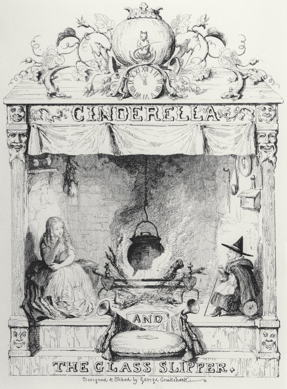 Frontispiece of Cinderella and the Glass Slipper by Charles Perrault by George Cruikshank