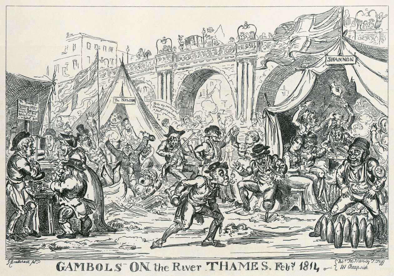 Gambols on the River Thames, Feb 1814 by George Cruikshank