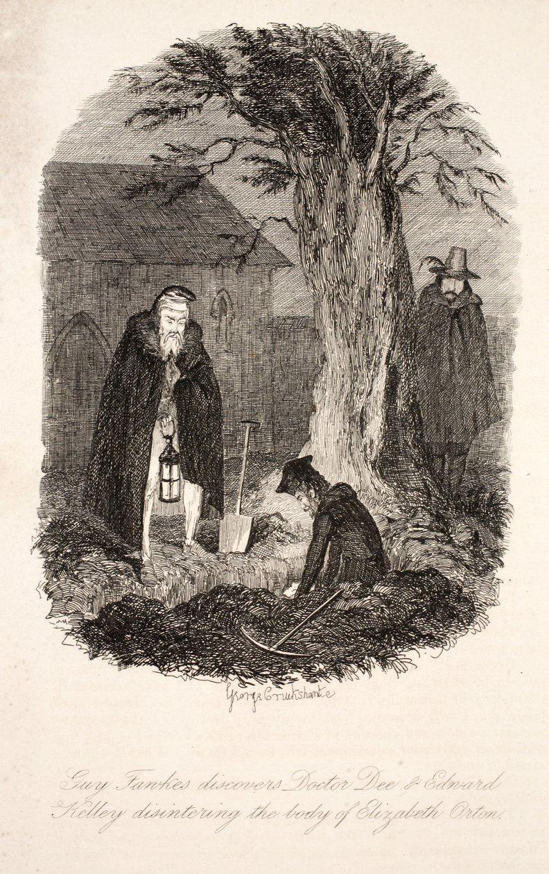Guy Fawkes Discovers Doctor Dee & Edward Kelley Disinterring the Body of Elizabeth Orton, Illustration from Guy Fawkes, or the Gunpowder Treason: an Historical Romance, by William Harrison Ainsworth by George Cruikshank