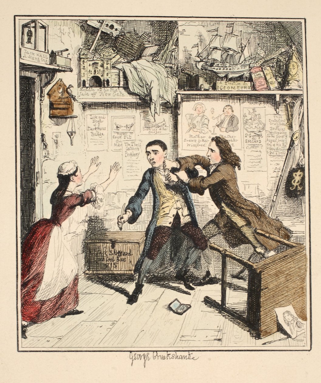 Jack Sheppard exhibits a Vindictive Character, illustration from Jack Sheppard: A Romance by William Harrison Ainsworth, published 1839 by George Cruikshank