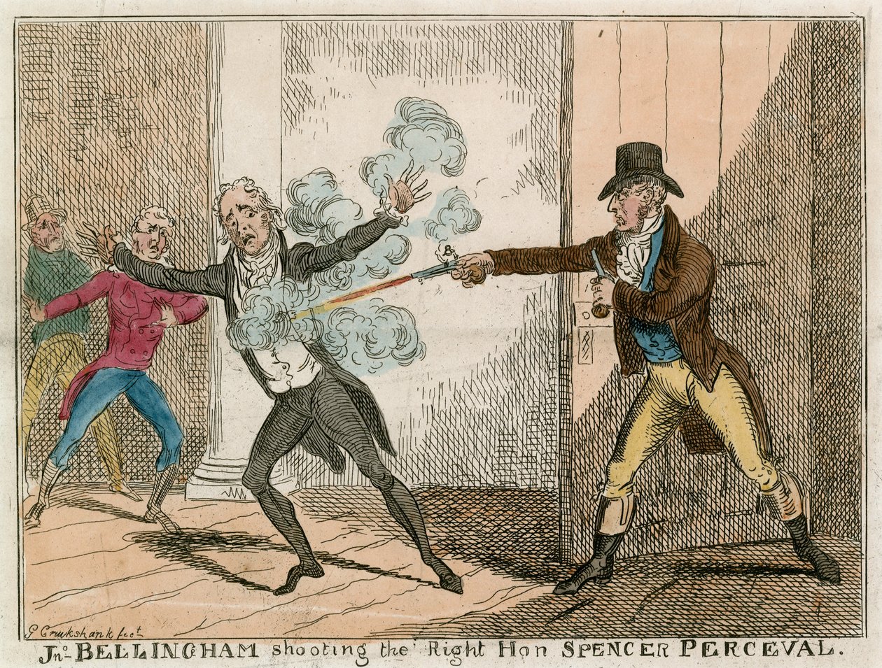 John Bellingham Assassinating the Rt Hon Spencer Perceval in the Lobby of the House of Commons by George Cruikshank