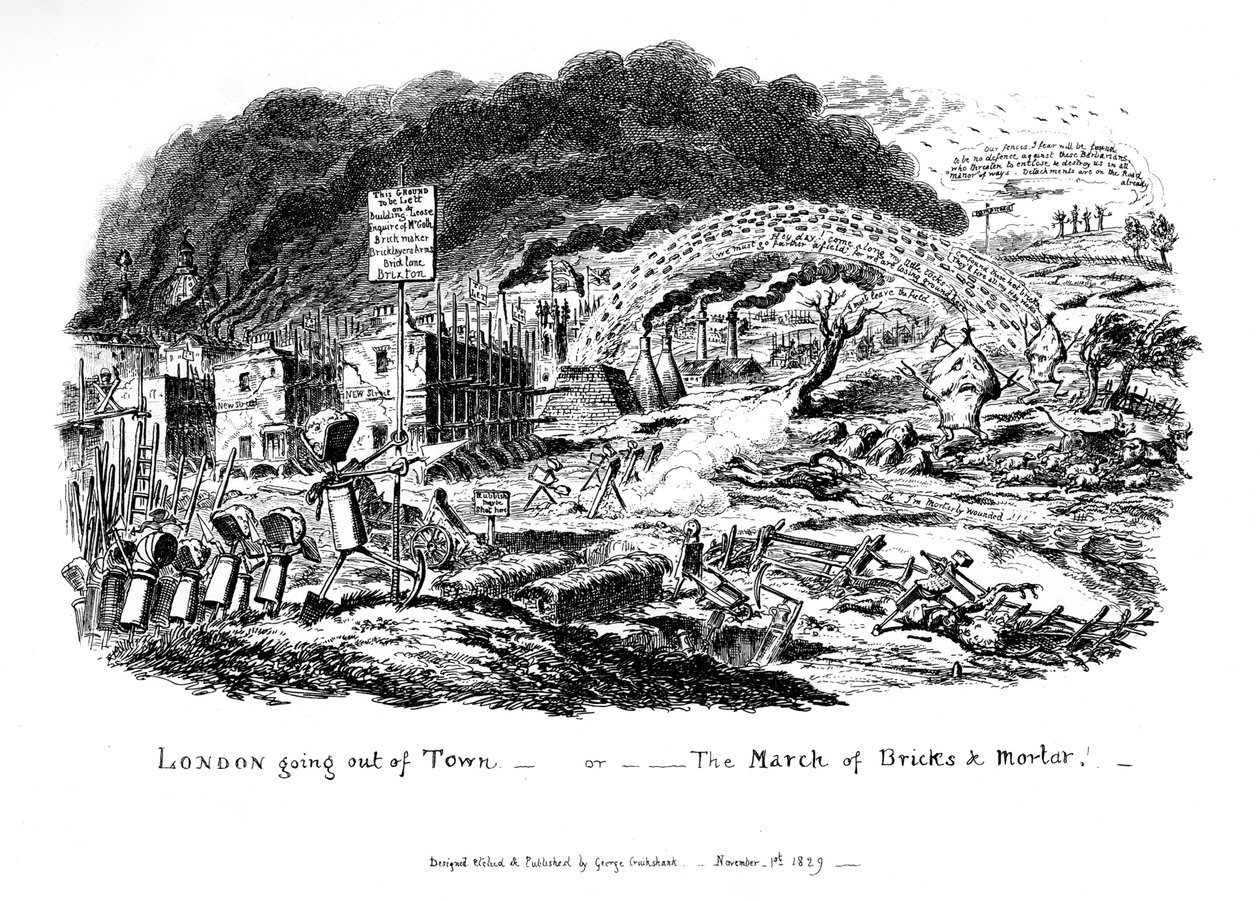 London Going Out of Town - or The March of Bricks and Mortar, 1829 by George Cruikshank