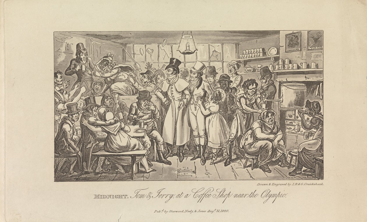 Midnight, Tom & Jerry at a Coffee Shop by George Cruikshank