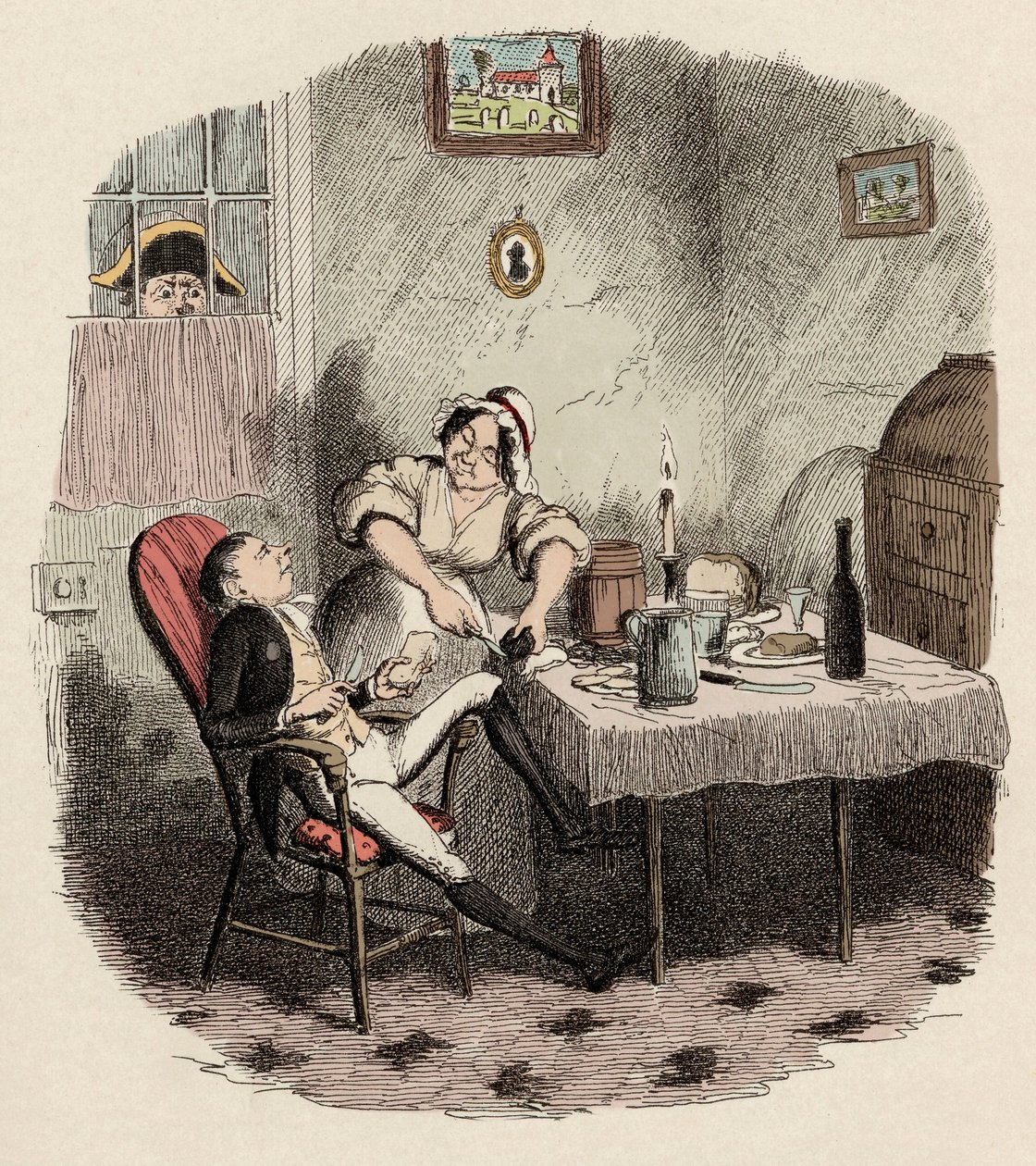 Monsieur Bumble Observes Noe Claypole and Charlotte - Mr. Claypole as He Appeared When His Master Was Out - Illustration for 