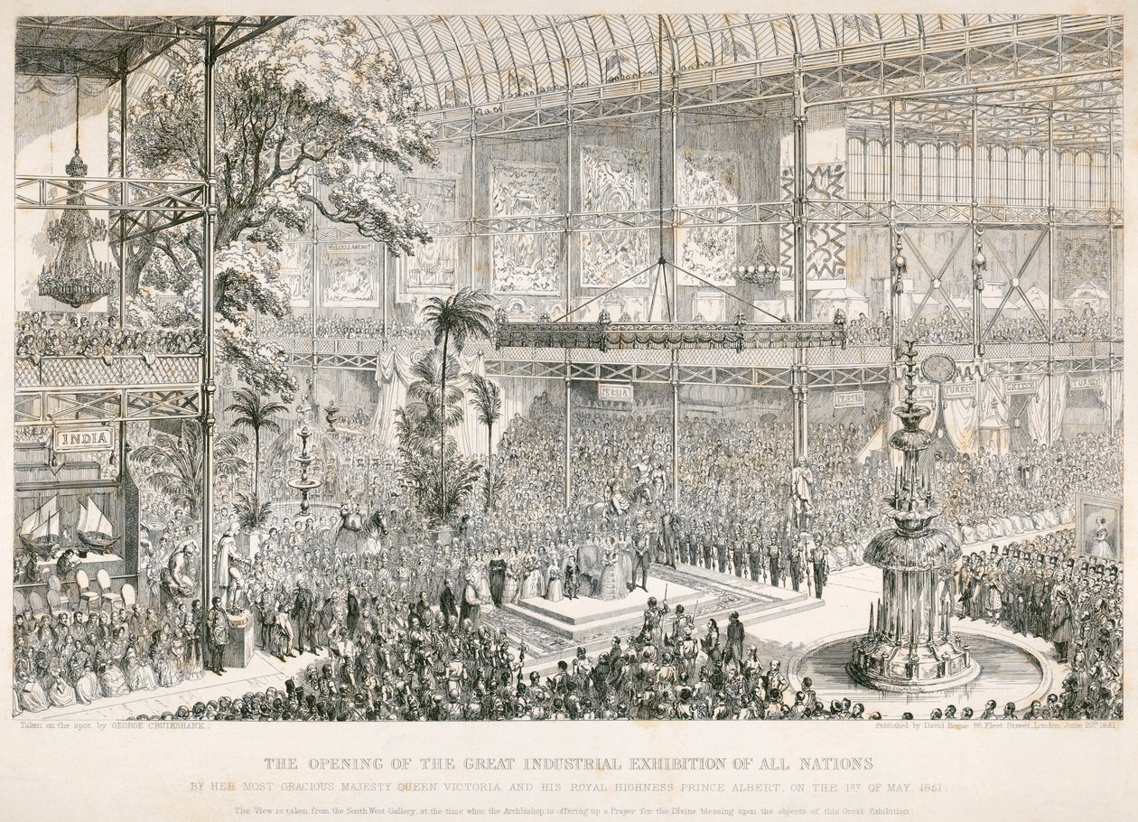 Opening of the Great Exhibition, Crystal Palace, Hyde Park, London, 1851 by George Cruikshank