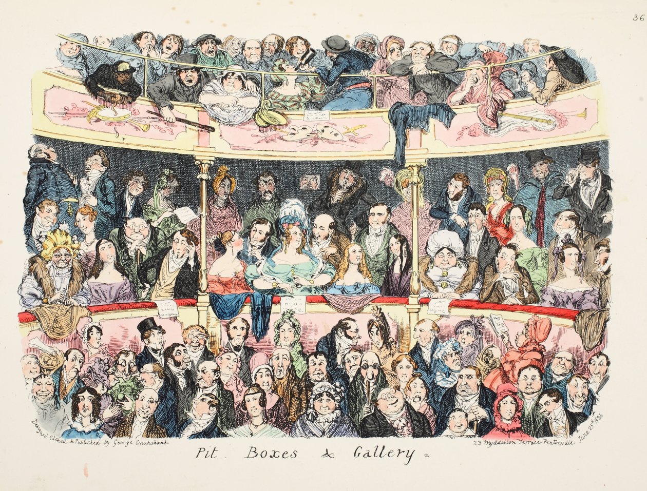 Pit Boxes and Gallery, published 1836 by George Cruikshank