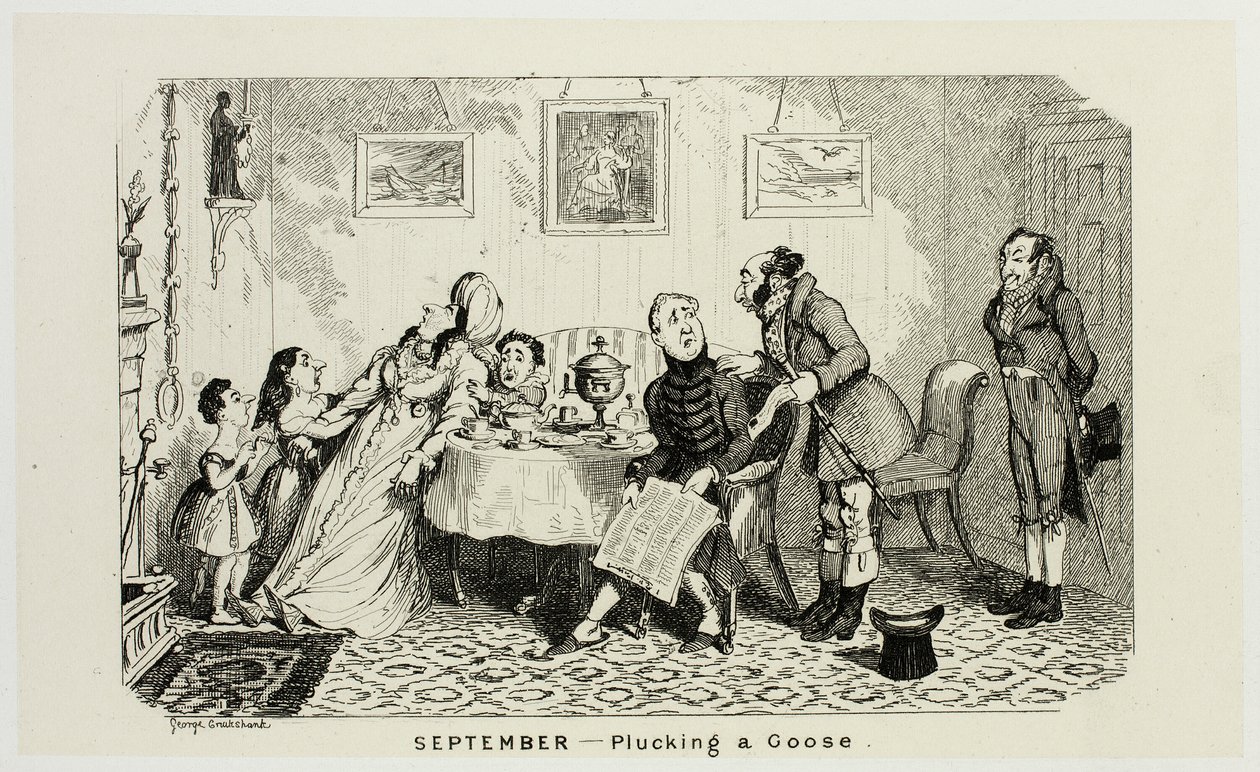 September - Plucking a Goose from George Cruikshank