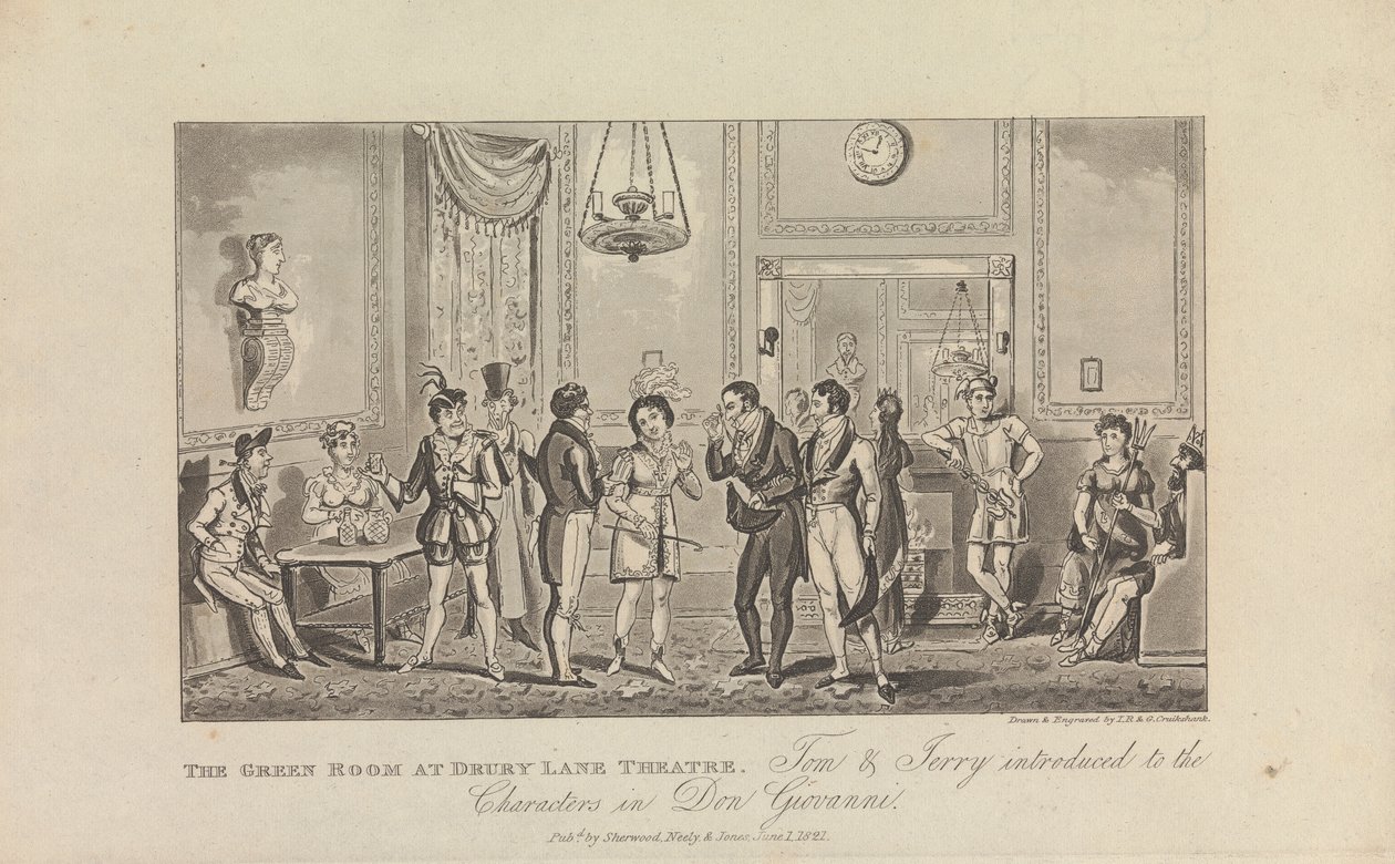 The Green Room at Drury Lane Theatre by George Cruikshank
