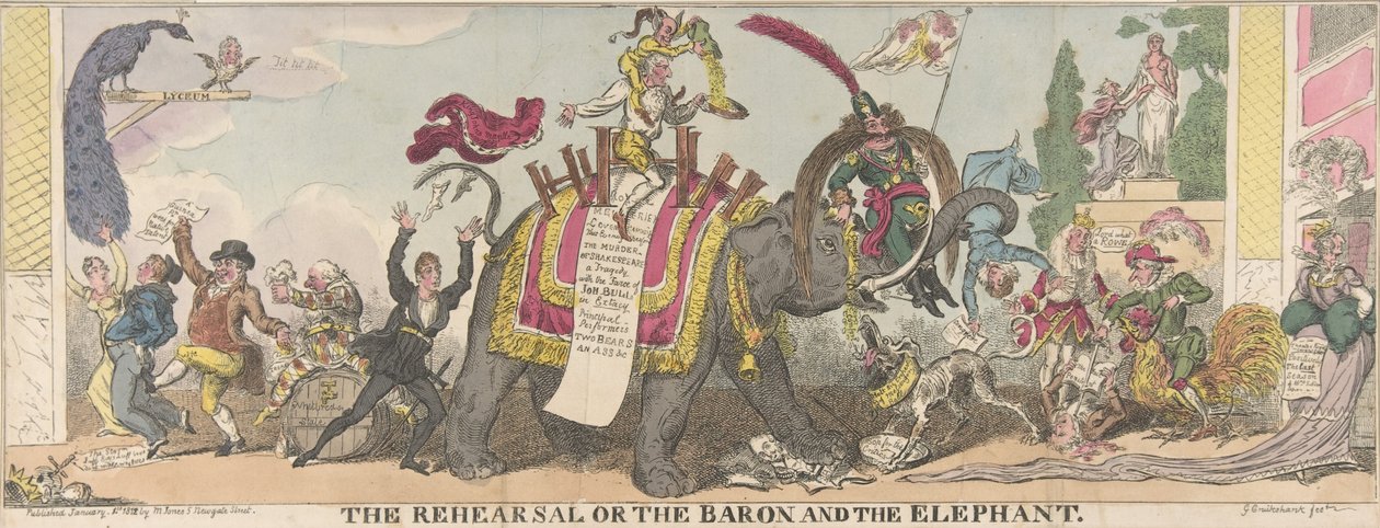 The Rehearsal or the Baron and the Elephant, January 1, 1812 by George Cruikshank
