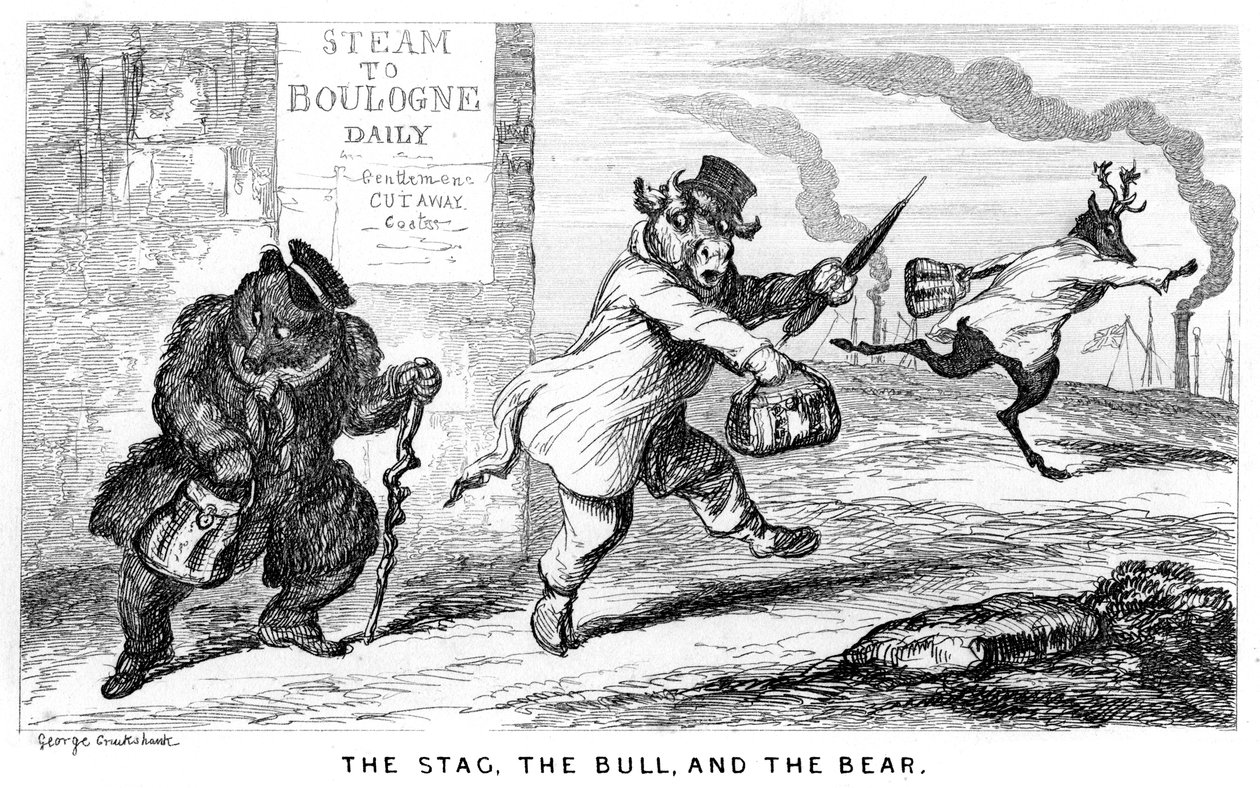 The Stag, the Bull, and the Bear, 19th century by George Cruikshank