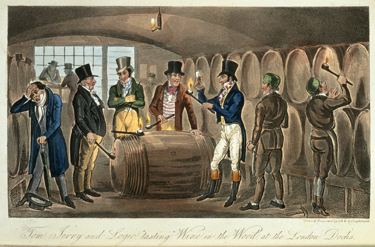 Tom, Jerry & Logic Tasting Wine, Life in London, etc., by Pierce Egan by George Cruikshank