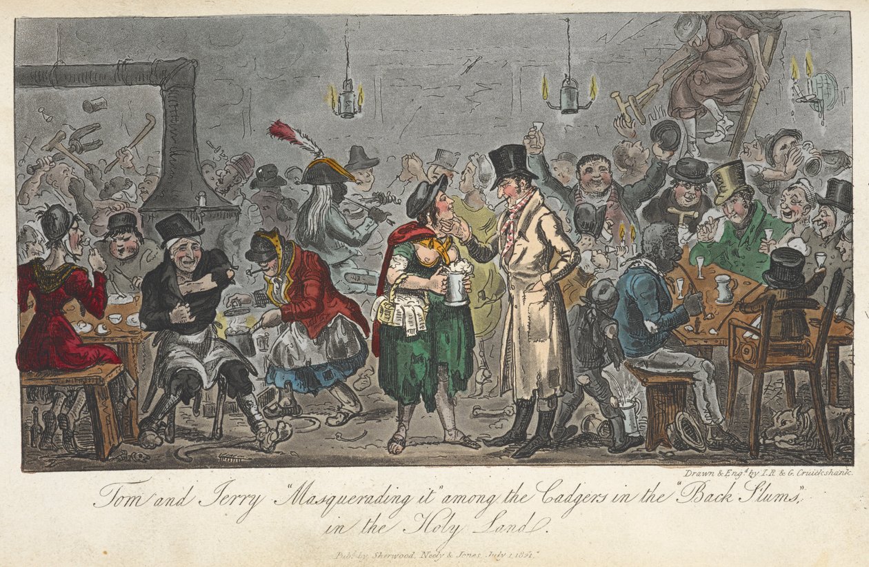 Tom and Jerry Masquerading it among the cadgers in the black slums, in the Holy Land, Life in London, etc., by Pierce Egan by George Cruikshank
