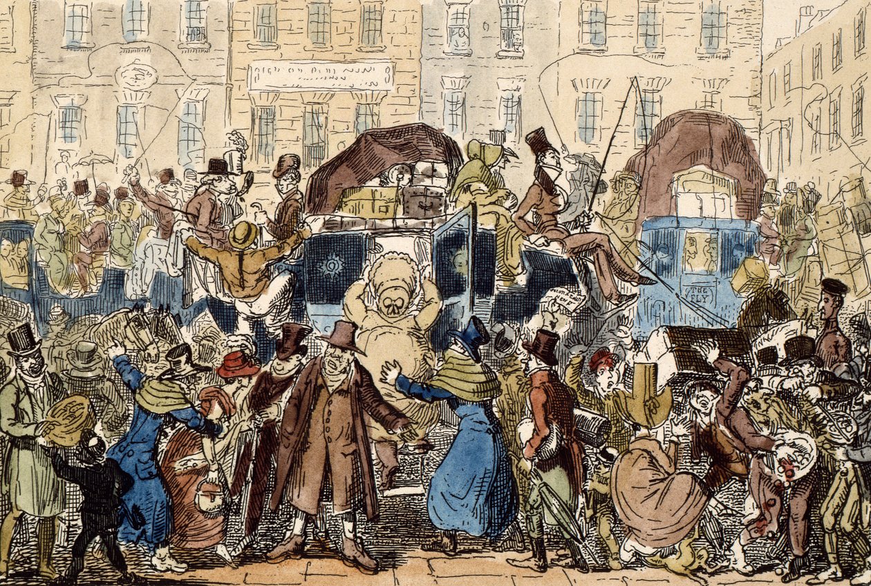 Travelling in England, or a Peep from the White Horse Cellar, 1819 by George Cruikshank