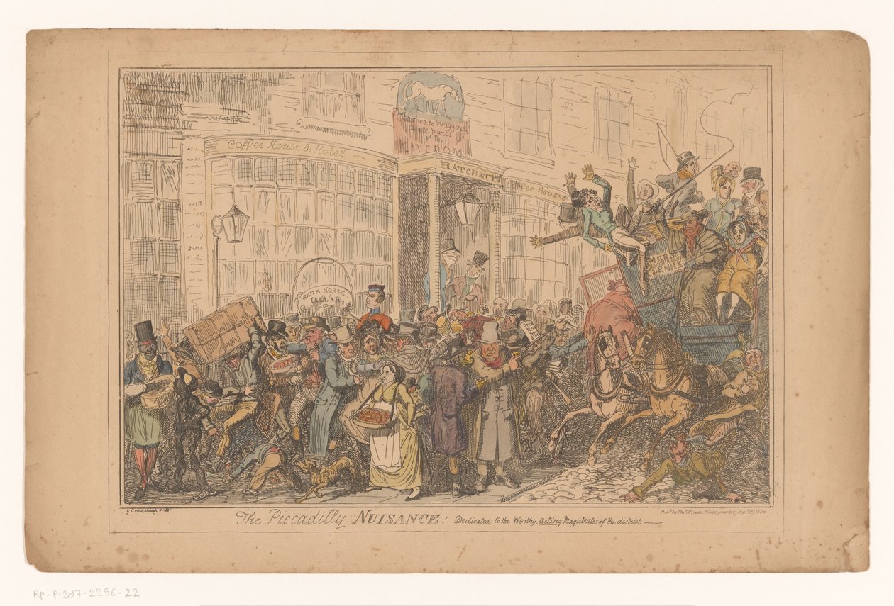 Traffic Chaos Outside the Old White Horse Cellar Hotel in Piccadilly by George Cruikshank