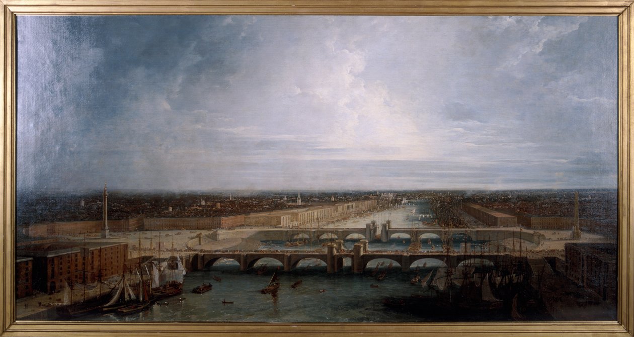 Double London Bridge Proposed for London, 1800 by George Dance