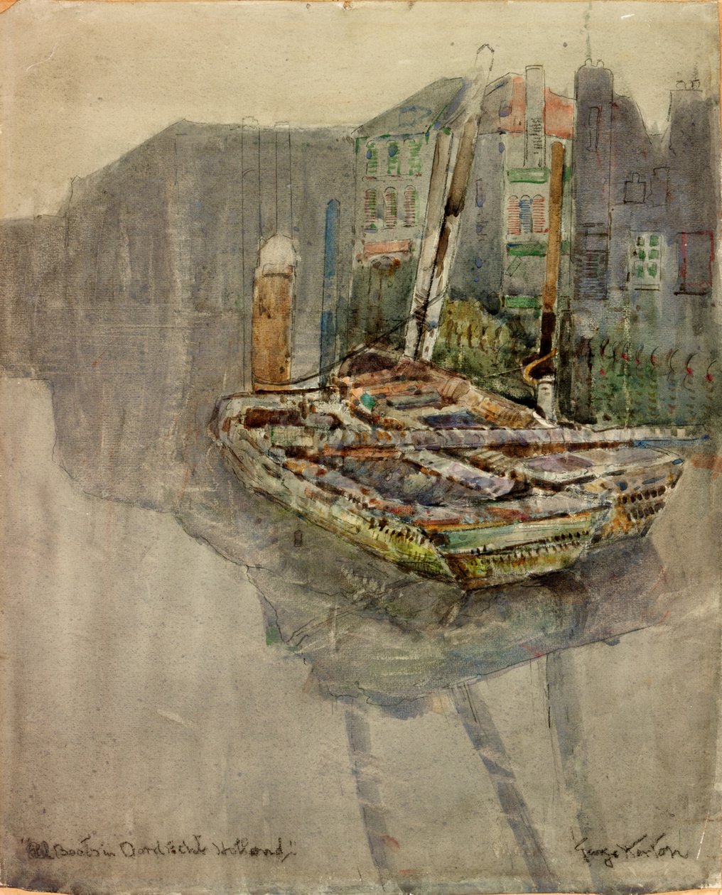 Eel Boats in a Canal at Dordrecht, Holland by George Edward Horton