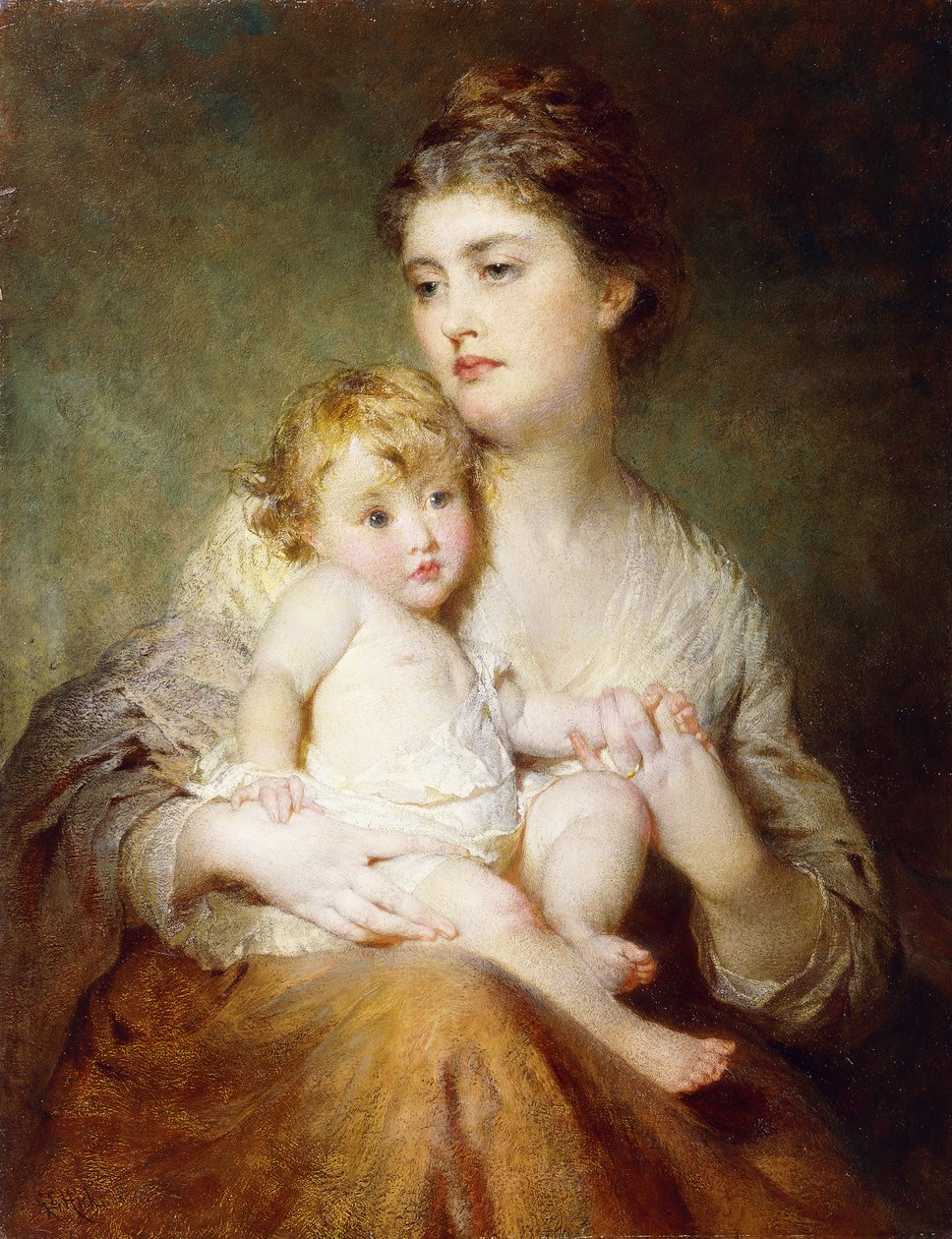 Portrait of the Duchess of St. Albans, with her Son, 1875 by George Elgar Hicks