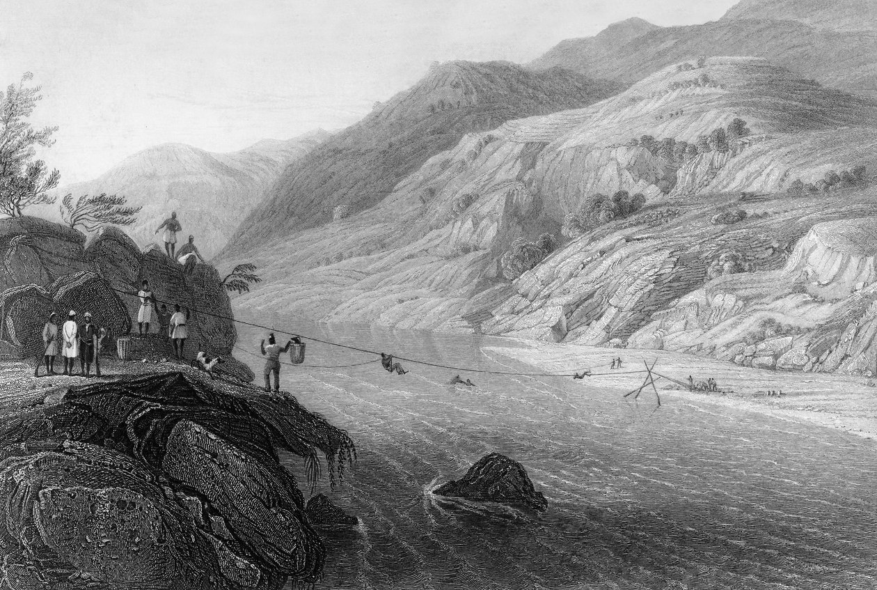Crossing the River Tonse by a Jhoola, 1838 by George Francis White
