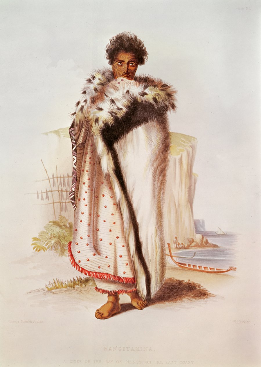 Rangitakina, a Chief of the Bay of Plenty on the East Coast, Illustration from New Zealand Illustrated, Engraved by W. Hawkins by George French Angas