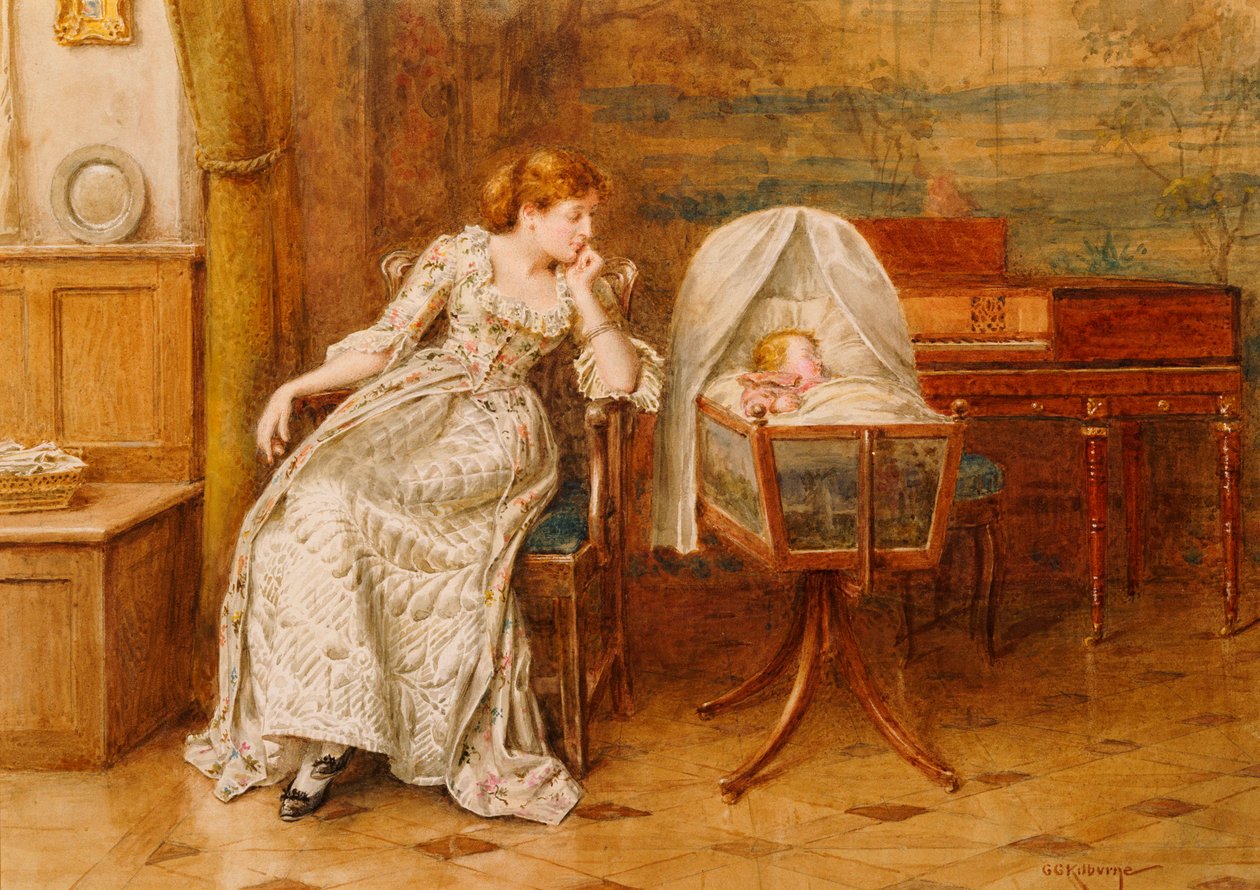 An Interior with a Mother and Child by George Goodwin Kilburne