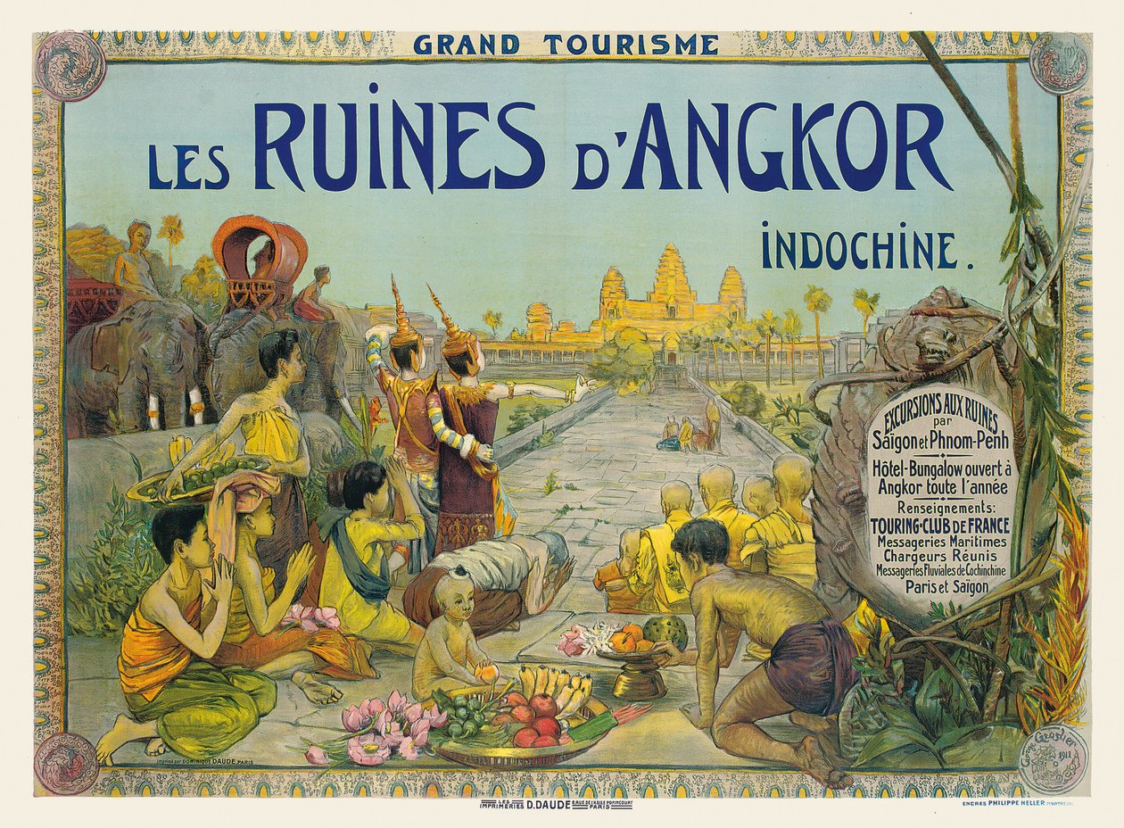French poster advertising the Temples of Angkor in Indochina by George Groslier