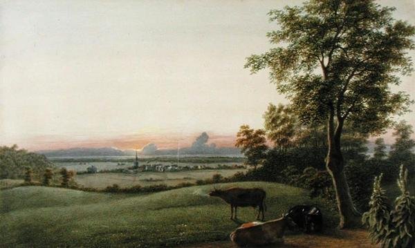 Sunrise - Flatbush and the Ocean from the Greenwood Cemetery, Long Island, New York, c.1830-40 by George Harvey