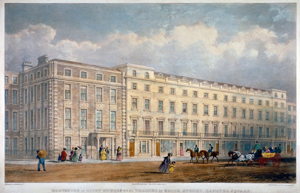 View of Eight Houses in Brook Street, Westminster, London, c1840 by George Hawkins