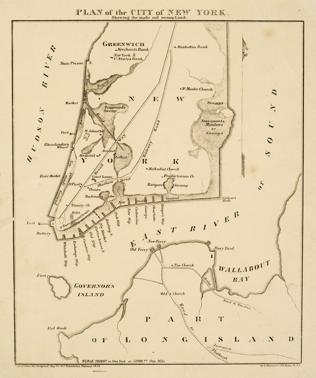 Plan of the city of New York showing the made and swampland, 1856 by George Hayward