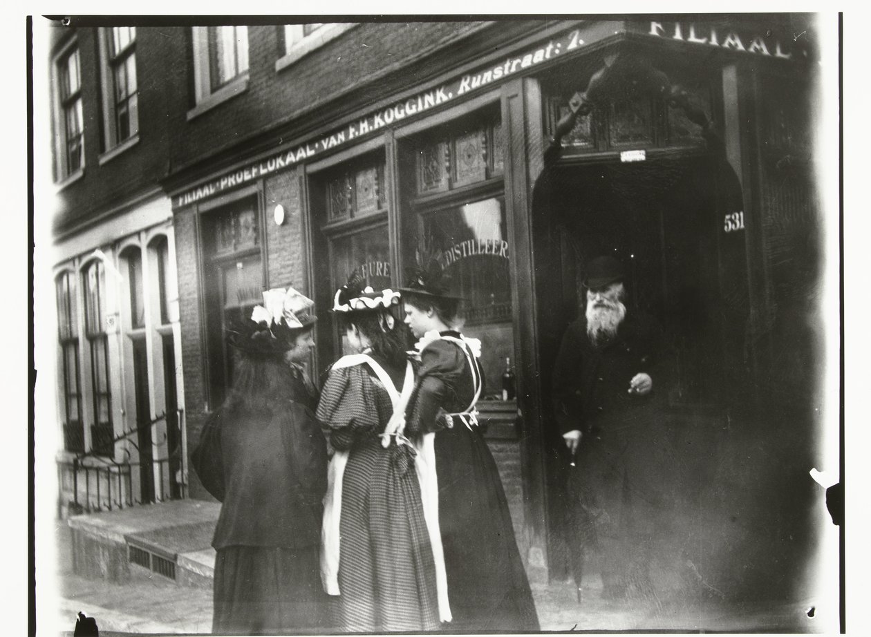 Four Young Women on the Street in Front of Tasting Room Koggink in the Runstraat in Amsterdam by George Hendrik Breitner