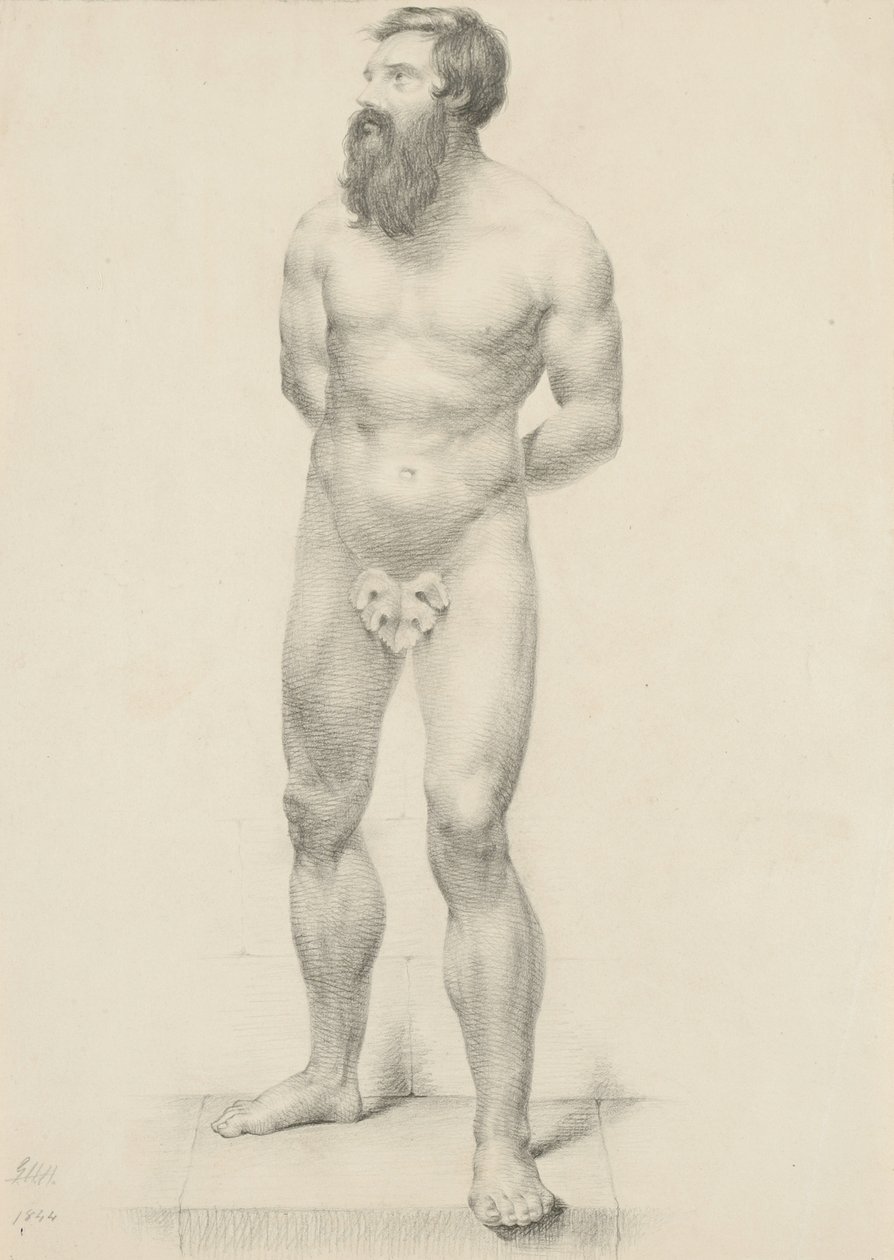 Untitled - Standing Male Nude with Fig Leaf by George Henry Hall
