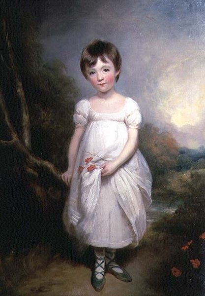 Portrait of a young girl in a white dress by George Henry Harlow