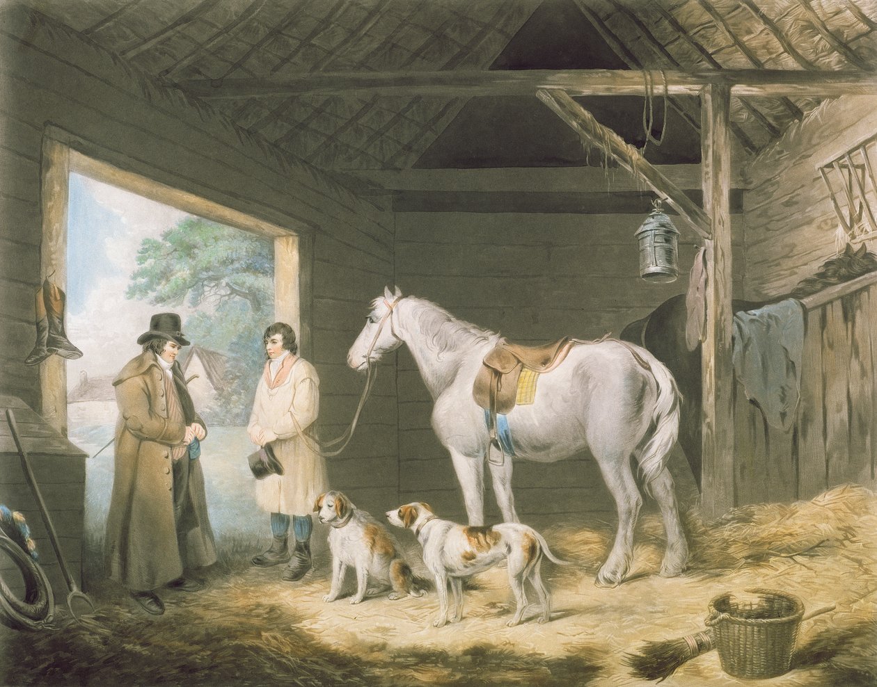 Paying the Hostler, engraved by Samuel William Reynolds, pub. by H. Macklin by George Morland