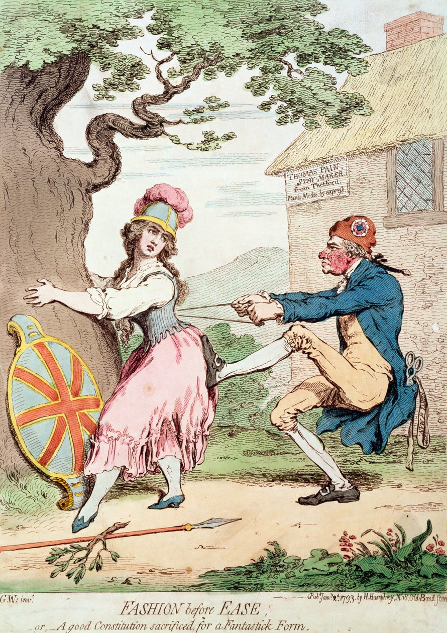 Fashion Before Ease, or A Good Constitution Sacrificed for a Fantastic Form, pub. by Hannah Humphrey, 1793 by George Moutard Woodward