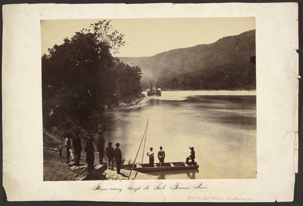 Steamer Coming Through The Suck, Tennessee River, Six Miles Below Chattanooga by George N. Barnard