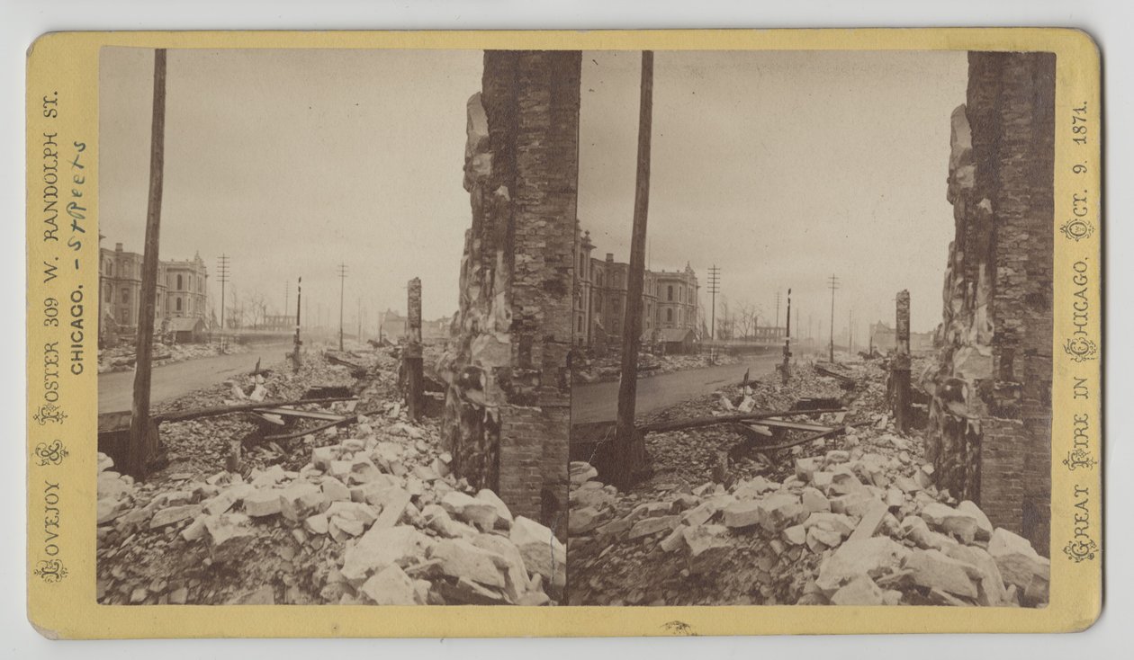Stereograph of Washington Street from the Corner of LaSalle Street Looking East After the Chicago Fire of 1871, 1871 by George N. Barnard