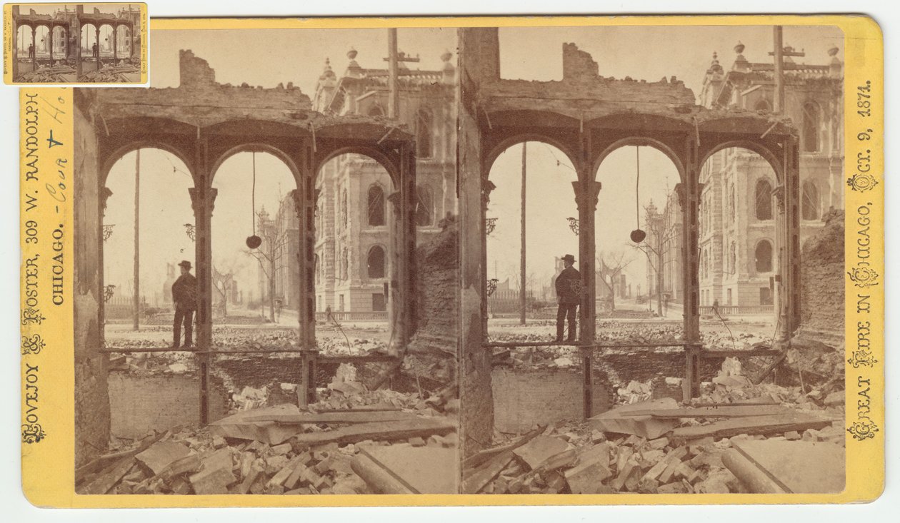 Stereograph of the Courthouse as Seen Through the Ruins of the East Side of Clark Street After the Chicago Fire of 1871, 1871 by George N. Barnard