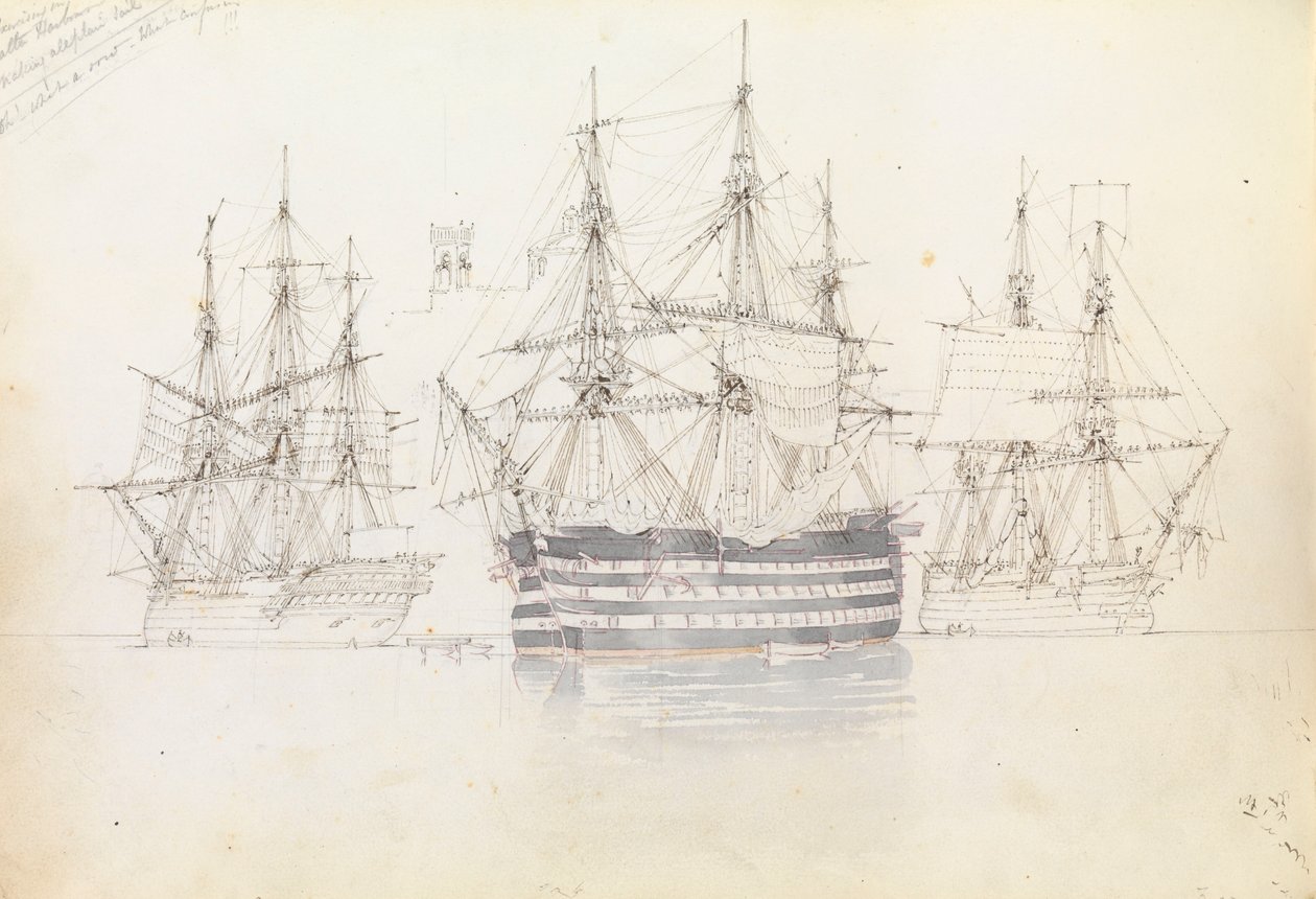 Sail exercise in Malta harbour by George Pechell Mends