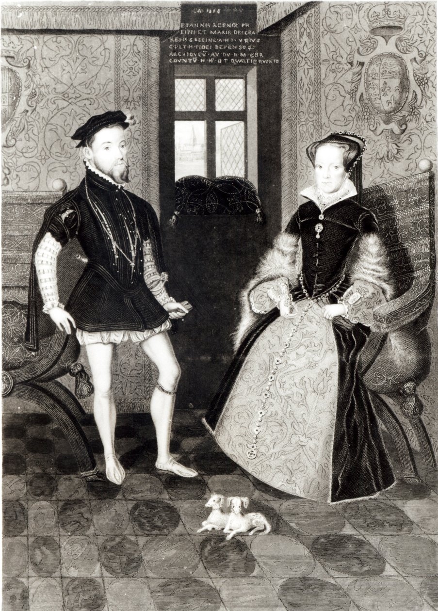 Portrait of Philip II of Spain and Queen Mary I, engraved by Joseph Brown by George Perfect Harding