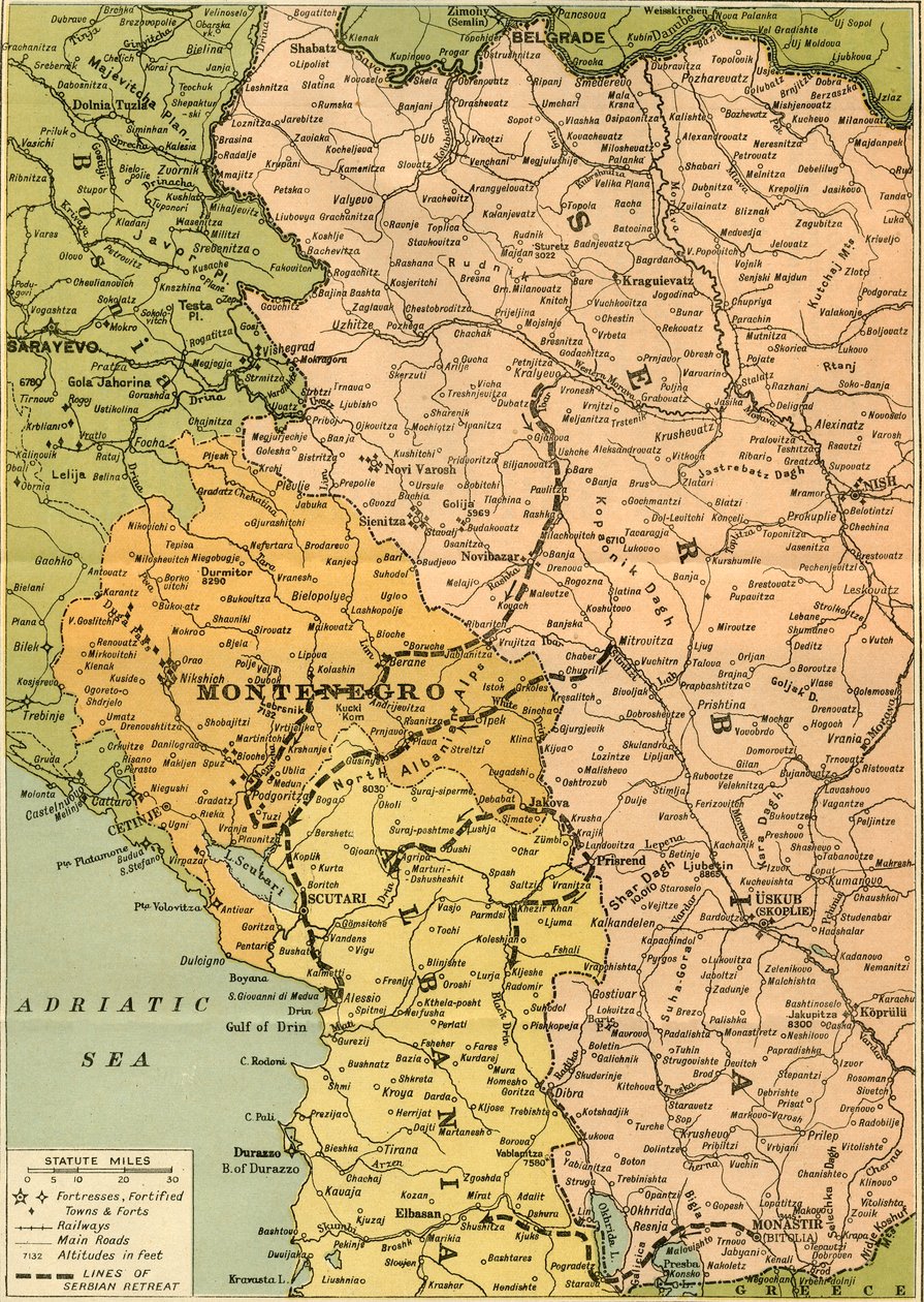 Map To Illustrate the Serbian Retreat, 1919 by George Philip and Son Ltd