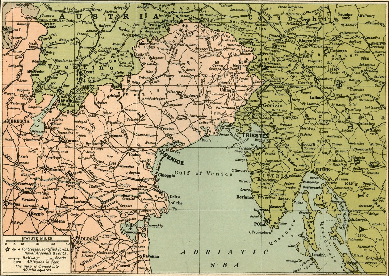 Map of the Italian Fighting Front, 1919 by George Philip and Son Ltd