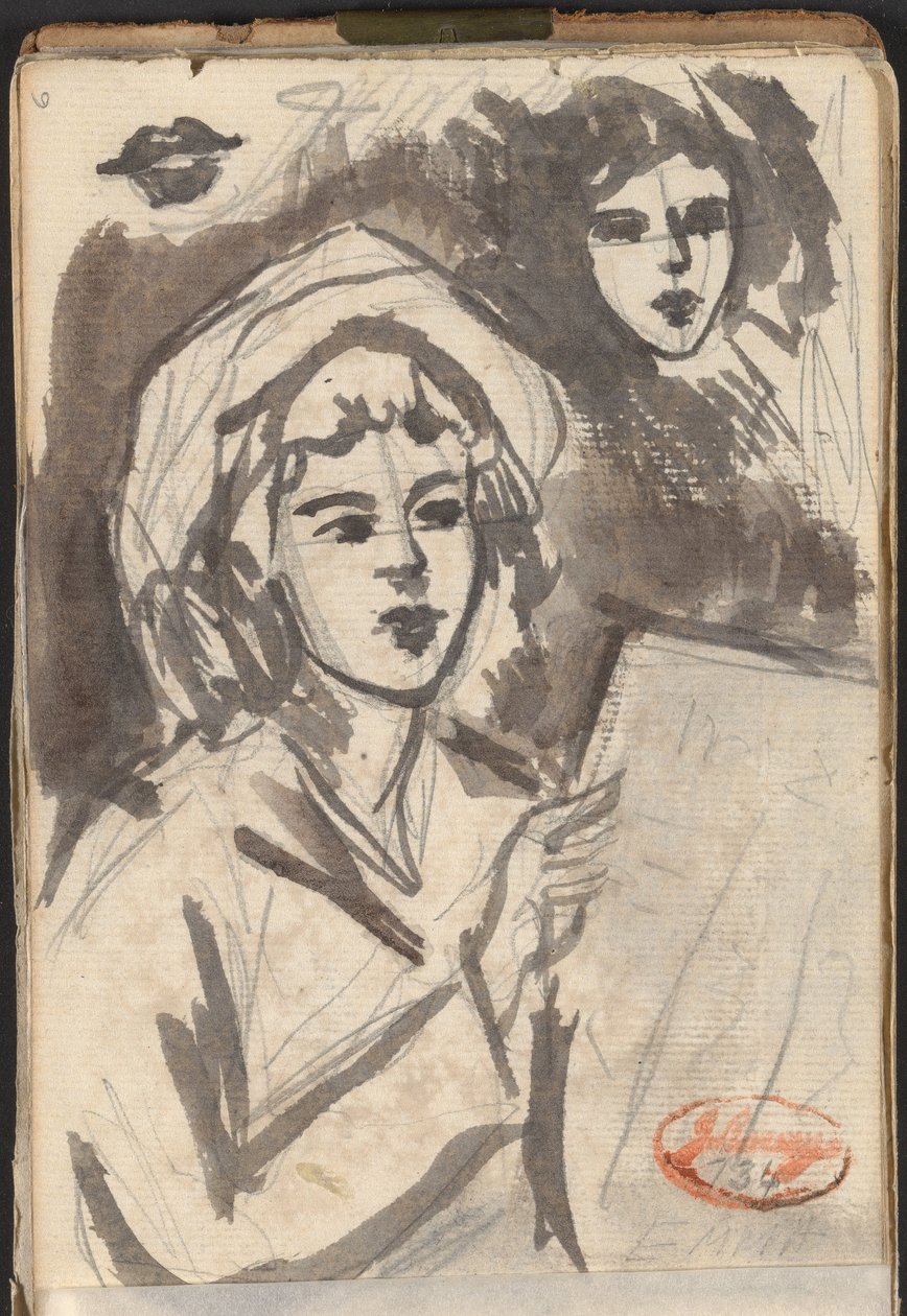 Woman Reading, and Face Study by George Romney